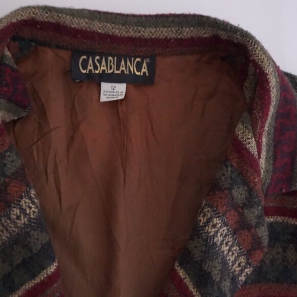 Vintage Casablanca Maroon Beige Stripe Pattern Boho Button Up Blazer 12 - Picture 10 of 10